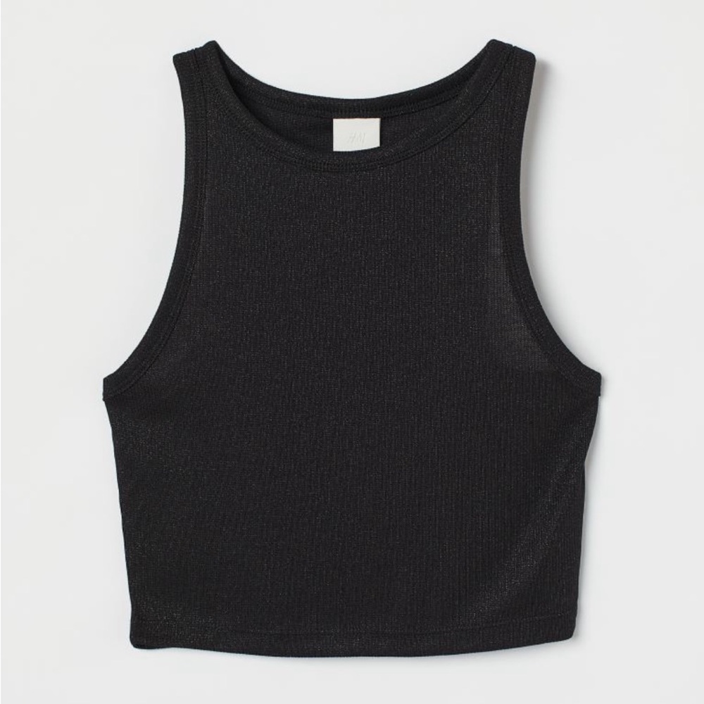 H&M Crop Tank Top Black with gold threads- Large